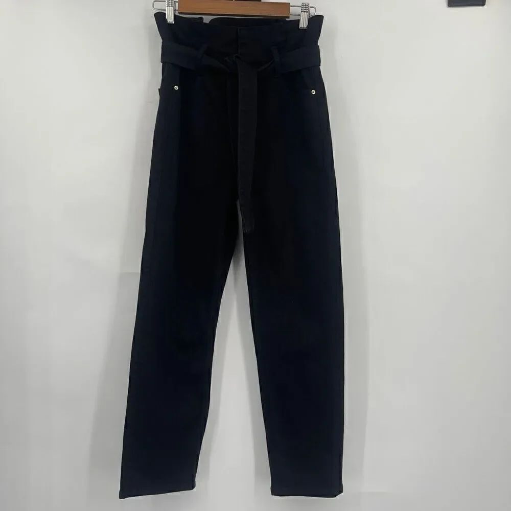 Frame Black High Waist Tapered Leg Paper Bag Skinny Trouser Pants Size 25
